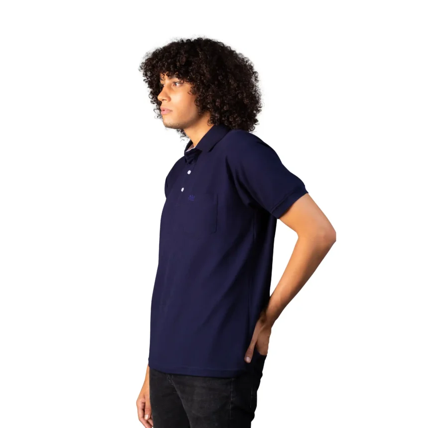 Polo Casual con Bolsillo de Algodón Pique para Hombre Classique_Azul_2