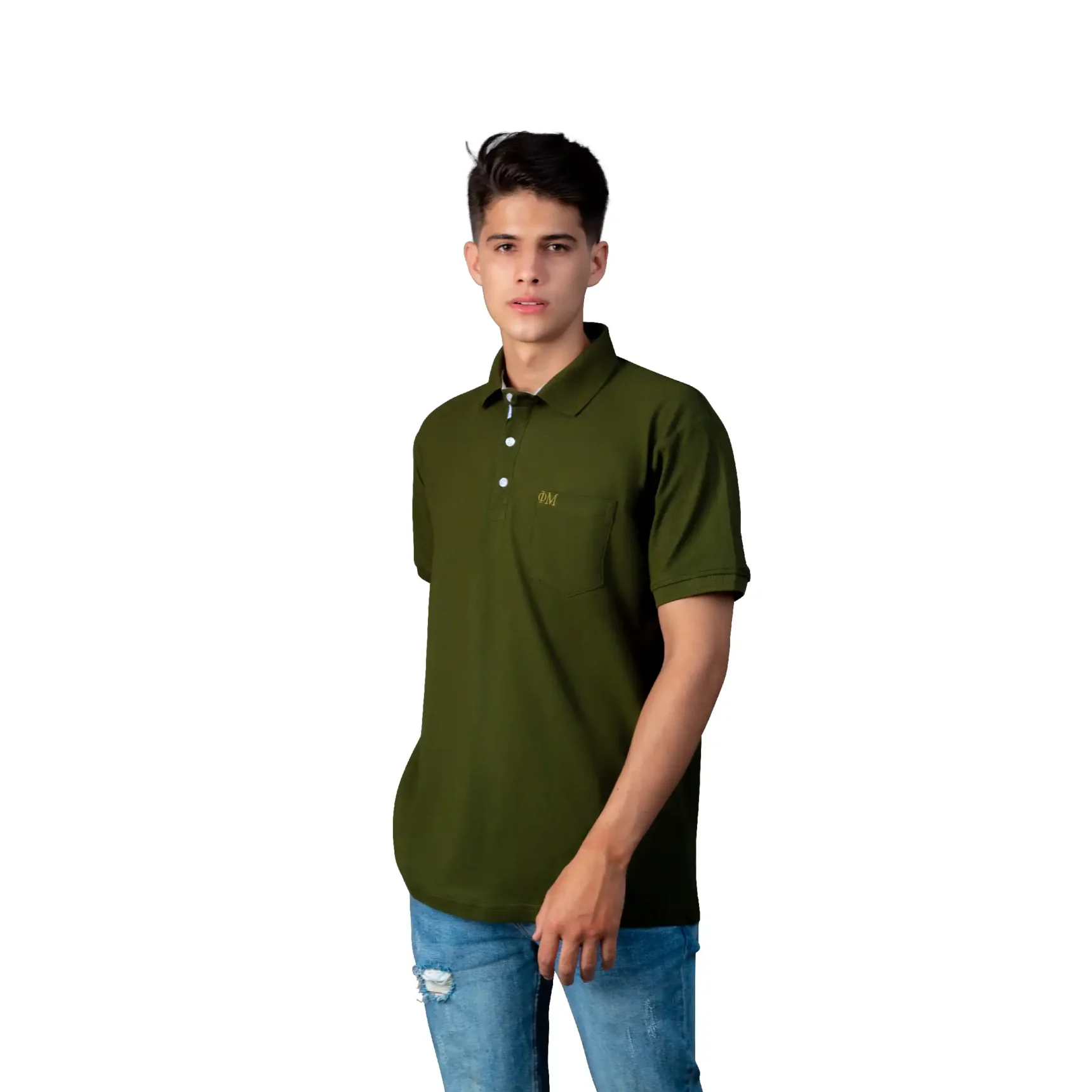 Polo Casual con Bolsillo de Algodón Pique para Hombre Classique_Verde Militar_1