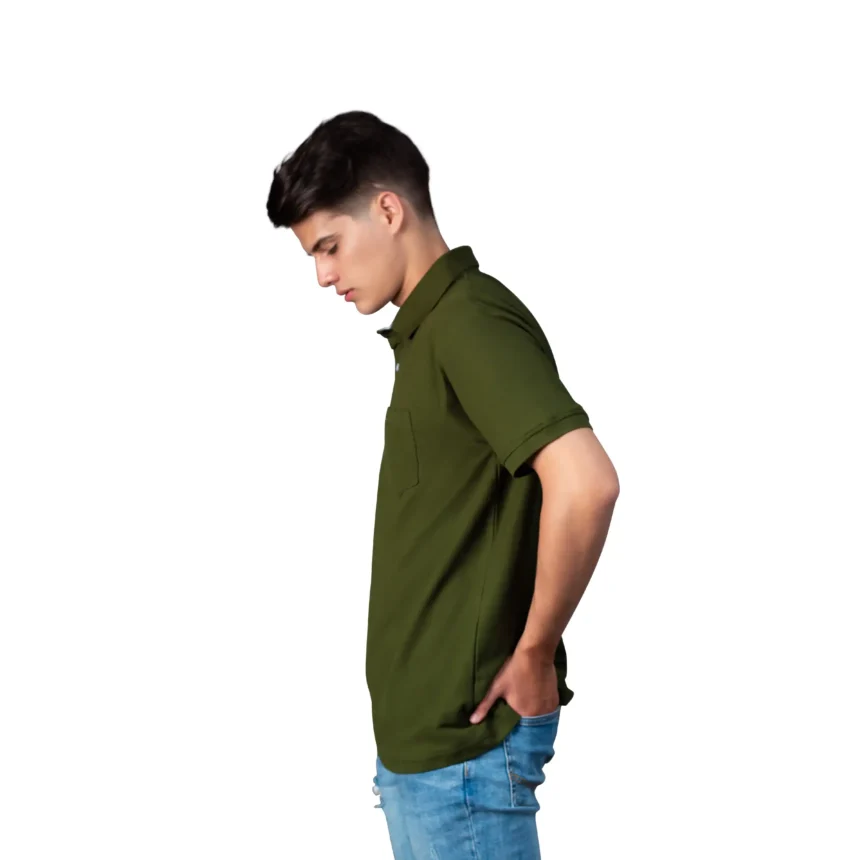 Polo Casual con Bolsillo de Algodón Pique para Hombre Classique_Verde Militar_2